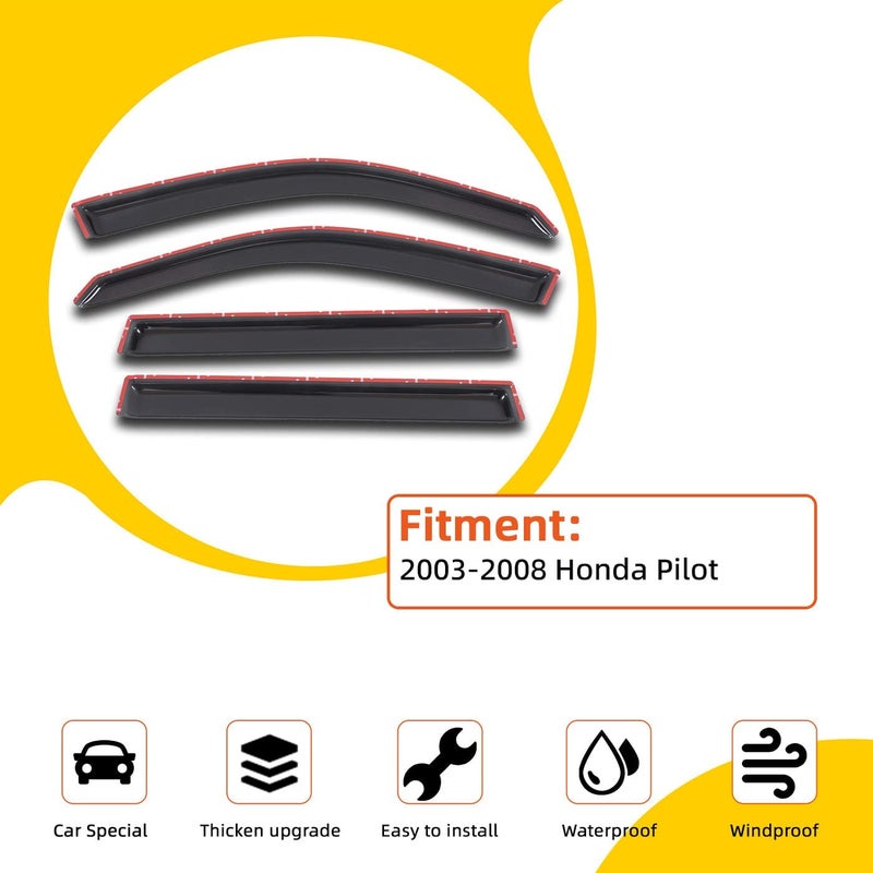 PLDDE Rain Guards Compatible with 2003 2004 2005 2006 2007 2008 Pilot Side Window Visor Wind Deflector Vent Visors Car Accessories Tape-On 4pcs - Image 2